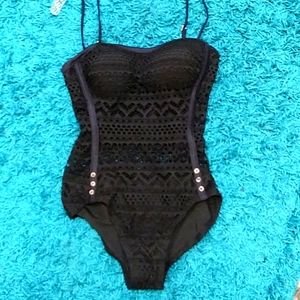 Lookbook Store black eyelet mesh bathing suit 6